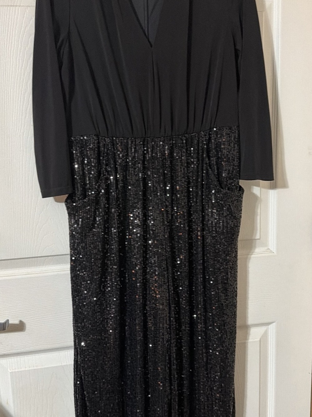 Calvin Klein Black Sequin Maxi Gown with Long Sleeves
